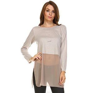 3x$25 O2 Collection cotton long sleeve top, sheer bottom